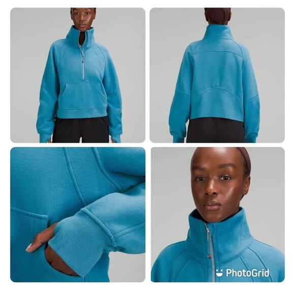 Lululemon Scuba Oversized Funnel Neck Half Zip M/L Oceanic Blue Pre-Owned - Picture 1 of 12